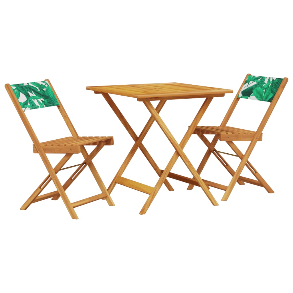 Set mobilier bistro, 3 piese, textil model frunze/lemn masiv