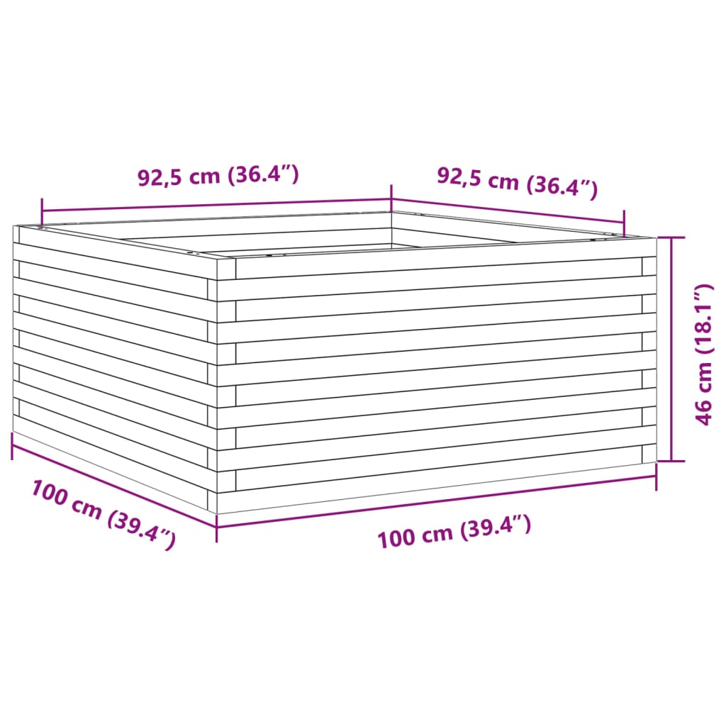 Jardinieră de grădină, alb, 100x100x46 cm, lemn masiv de pin