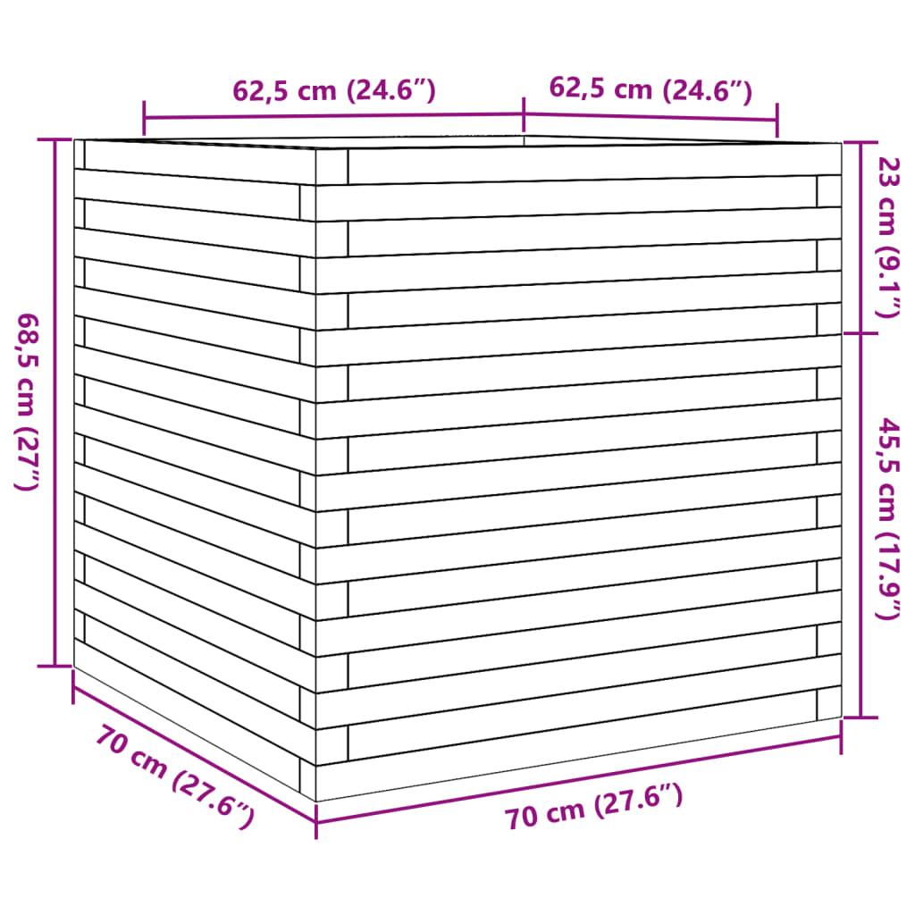 Jardinieră de grădină, alb, 70x70x68,5 cm, lemn masiv de pin