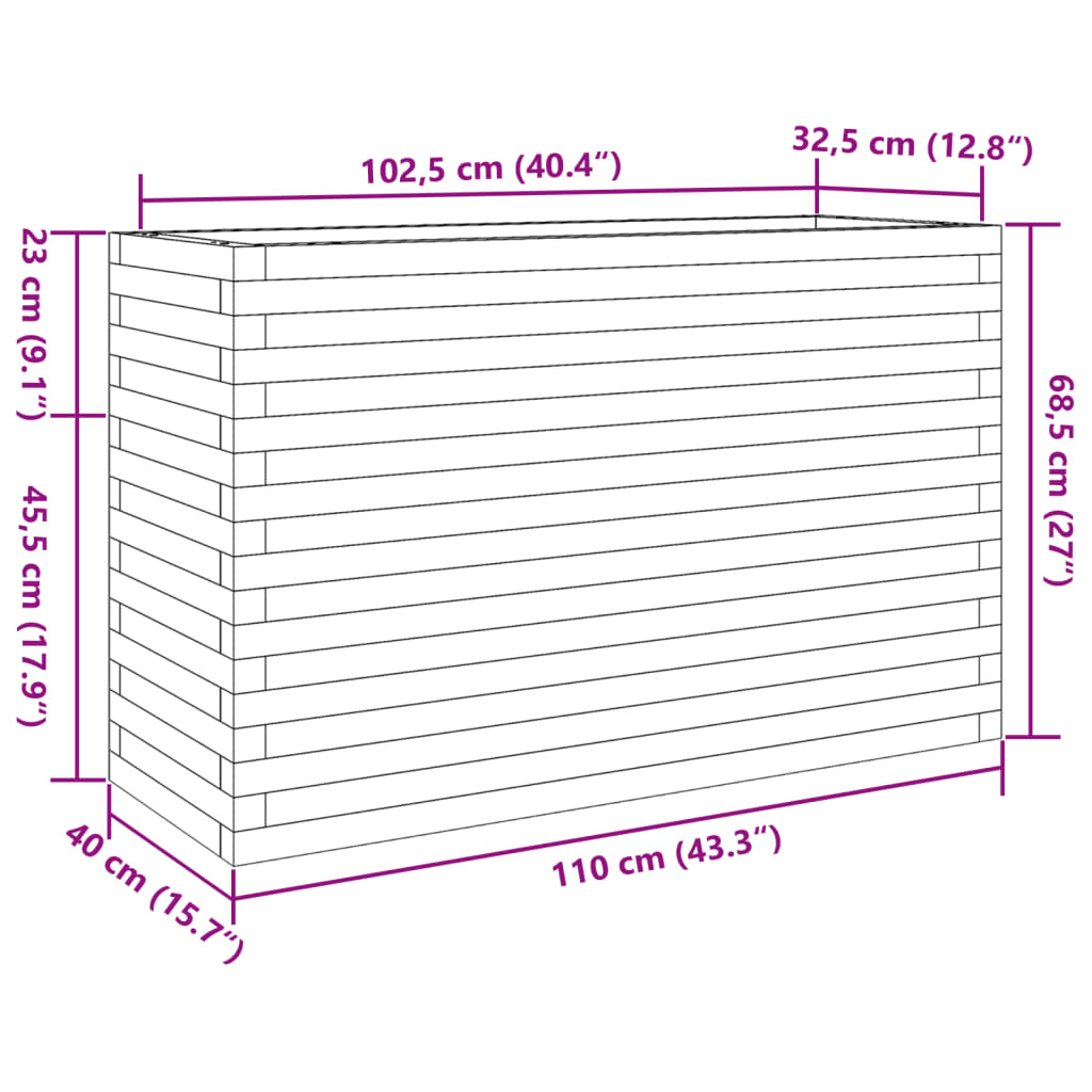 Jardinieră de grădină, alb, 110x40x68,5 cm, lemn masiv de pin