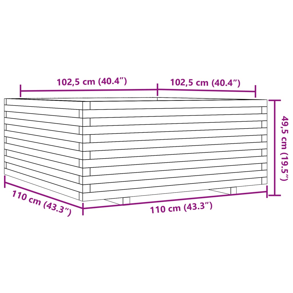 Jardinieră grădină maro ceruit, 110x110x49,5 cm, lemn masiv pin