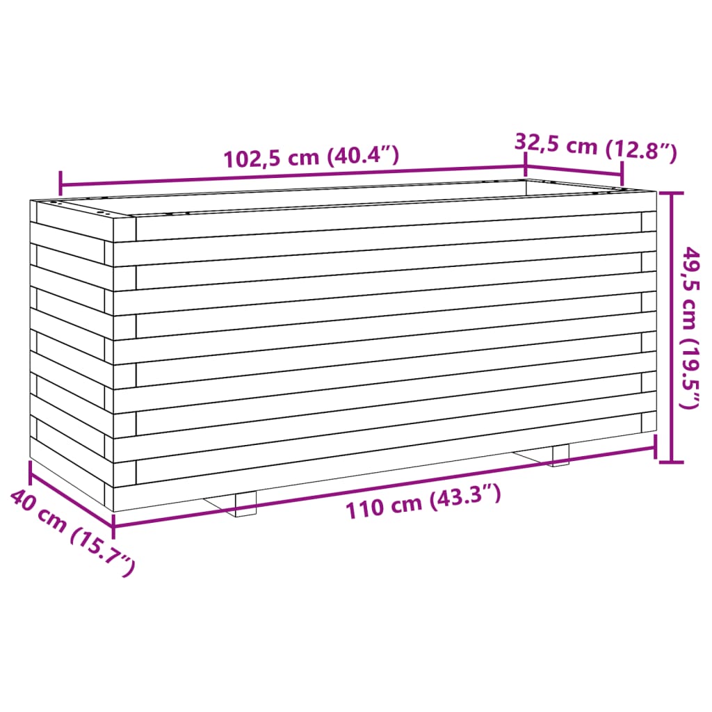 Jardinieră de grădină, alb, 110x40x49,5 cm, lemn masiv de pin