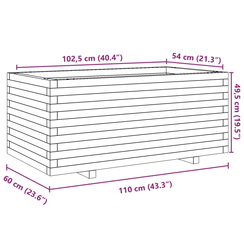 Jardinieră de grădină, alb, 110x60x49,5 cm, lemn masiv de pin