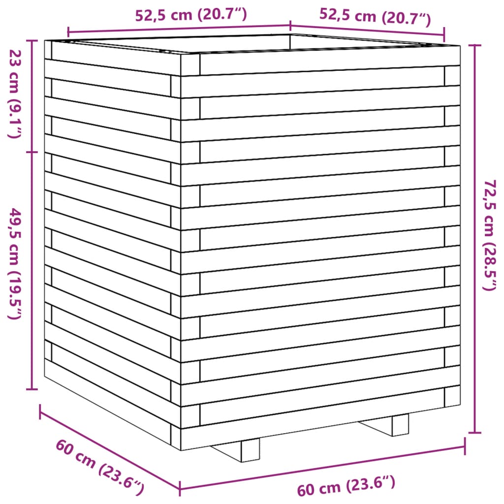 Jardinieră de grădină, maro ceruit 60x60x72,5 cm lemn masiv pin