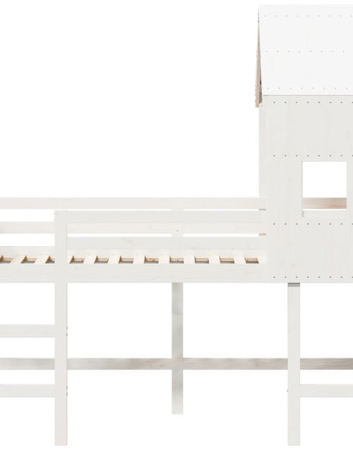 Încărcați imaginea în vizualizatorul Galerie, Pat etajat cu scară și acoperiș, alb, 80x200 cm, lemn masiv pin

