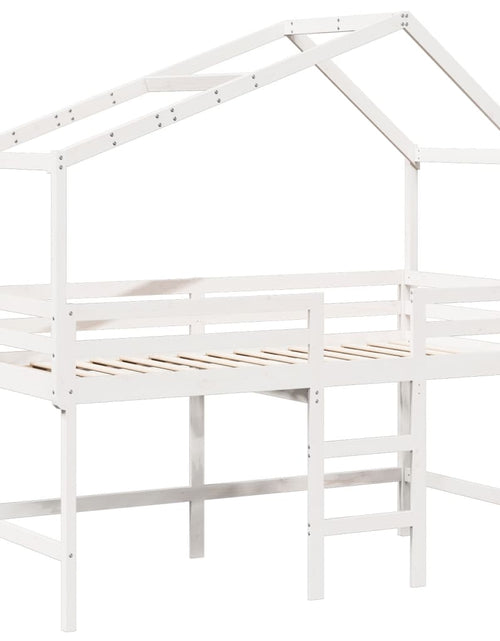 Încărcați imaginea în vizualizatorul Galerie, Pat etajat cu scară și acoperiș, alb, 90x200 cm, lemn masiv pin
