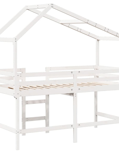 Încărcați imaginea în vizualizatorul Galerie, Pat etajat cu scară și acoperiș, alb, 90x200 cm, lemn masiv pin
