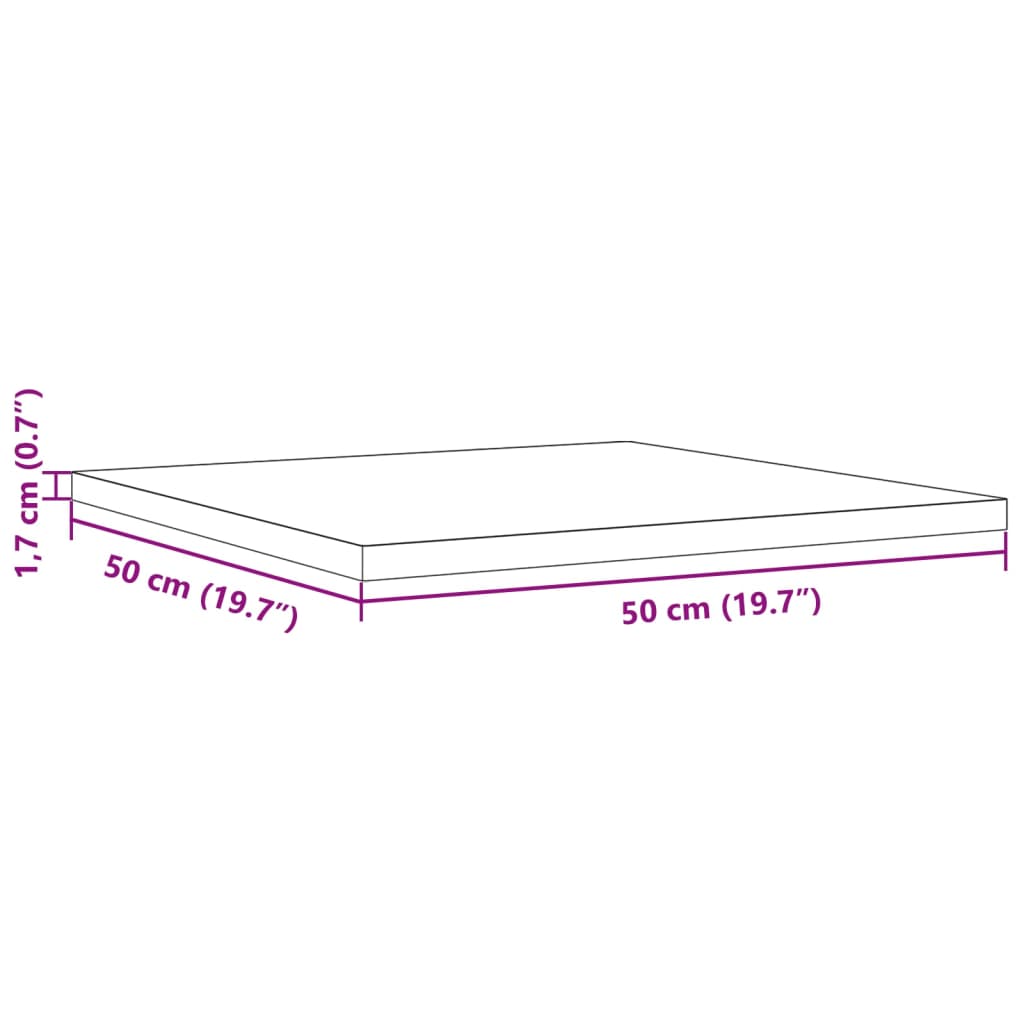 Blat de masă pătrat, 50x50x1,7 cm, lemn masiv de pin