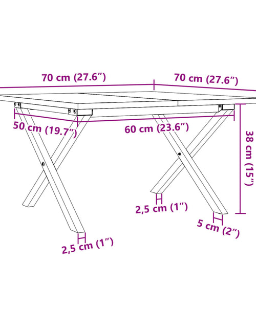 Încărcați imaginea în vizualizatorul Galerie, Masă de cafea, cadru X, 70x70x40 cm, lemn masiv pin și fontă
