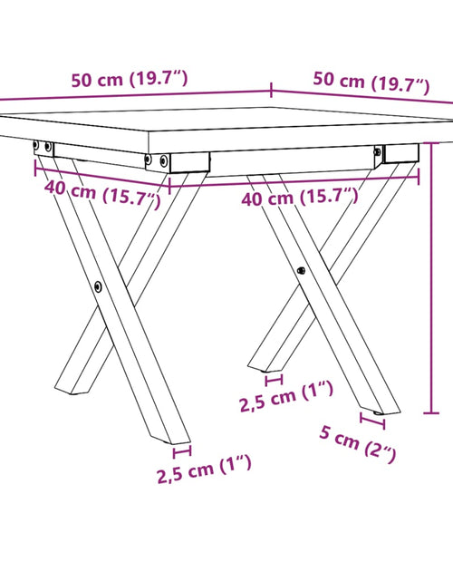 Încărcați imaginea în vizualizatorul Galerie, Masă de cafea, cadru X, 50x50x35,5 cm, lemn masiv pin și fontă

