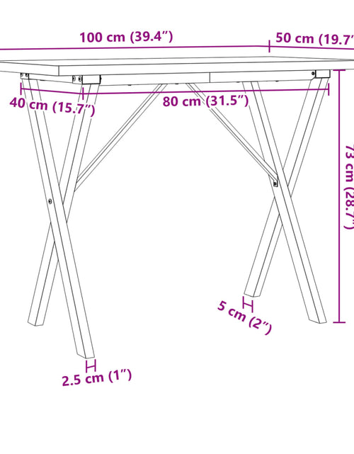 Încărcați imaginea în vizualizatorul Galerie, Masă bucătărie, cadru X, 100x50x75,5 cm lemn masiv pin și fontă

