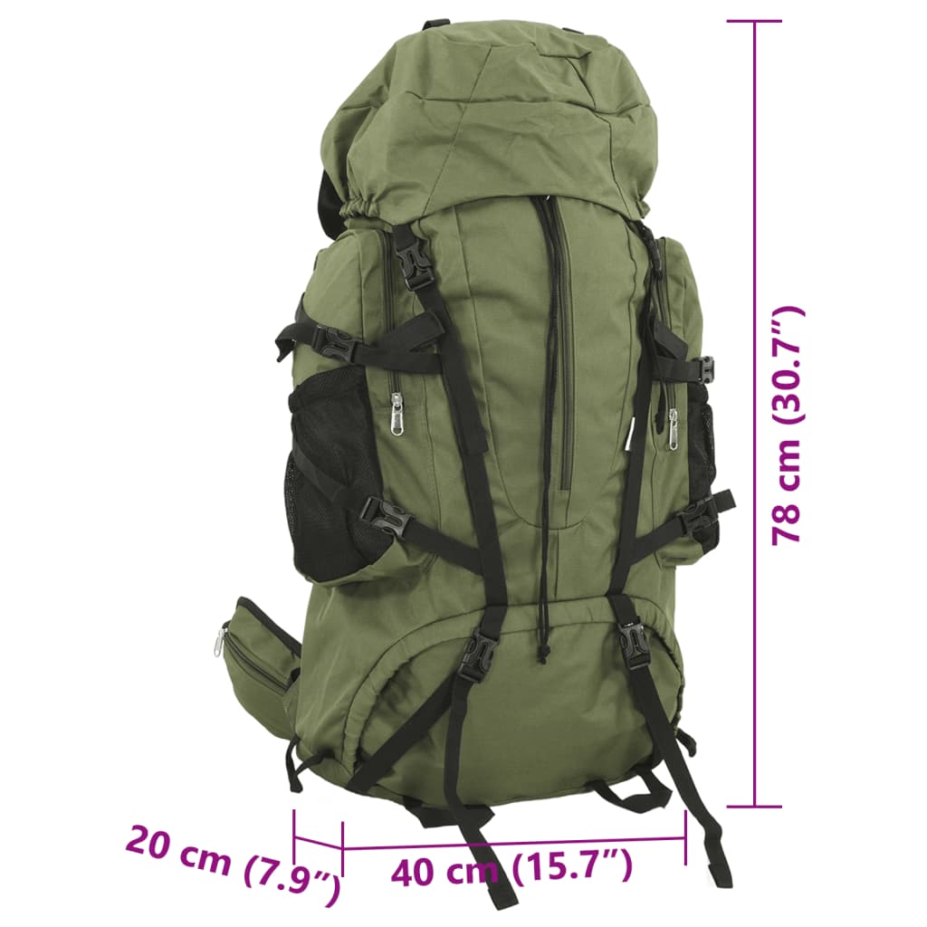 Rucsac de drumeție, verde kaki, 80 L, țesătură oxford