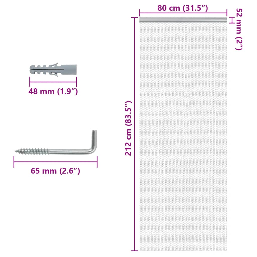 Paravan de ușă cu lanț, 80x212 cm, aluminiu