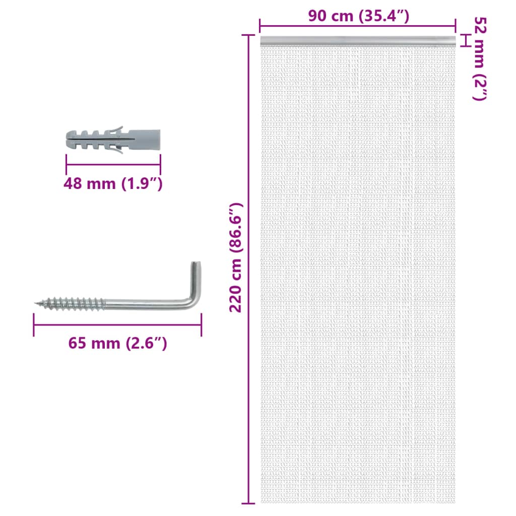 Paravan de ușă cu lanț, 90x220 cm, aluminiu