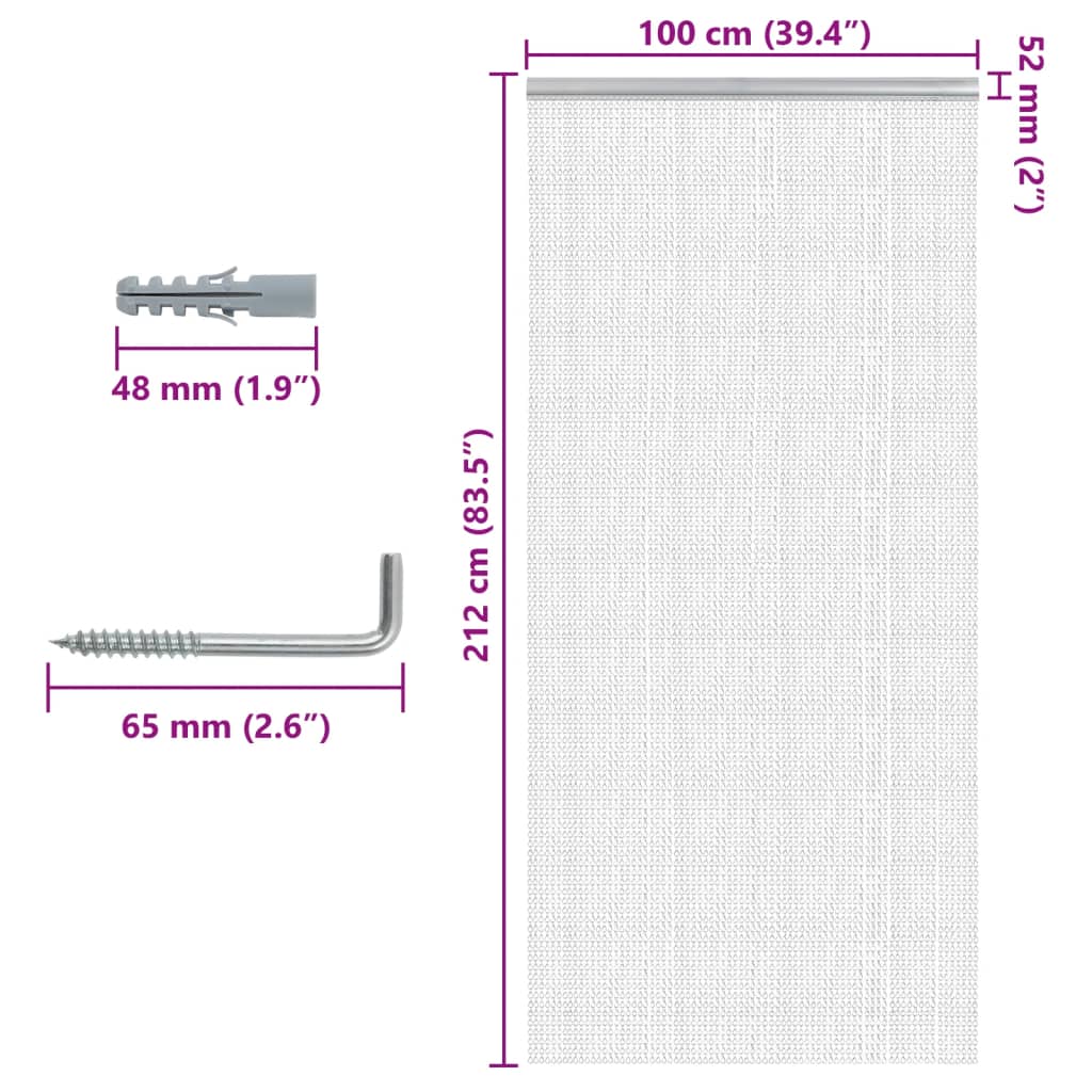 Paravan de ușă cu lanț, 100x212 cm, aluminiu