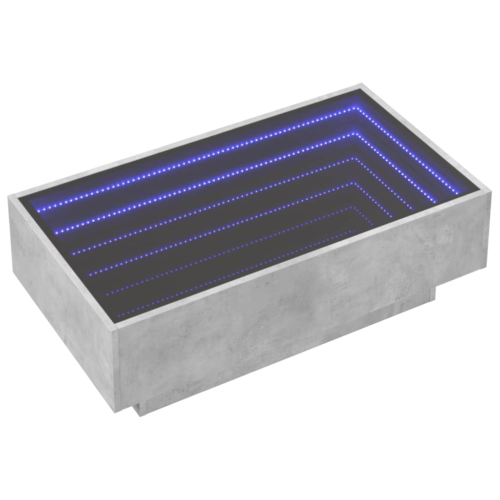 Măsuță de cafea cu LED, gri beton, 90x50x30 cm, lemn prelucrat