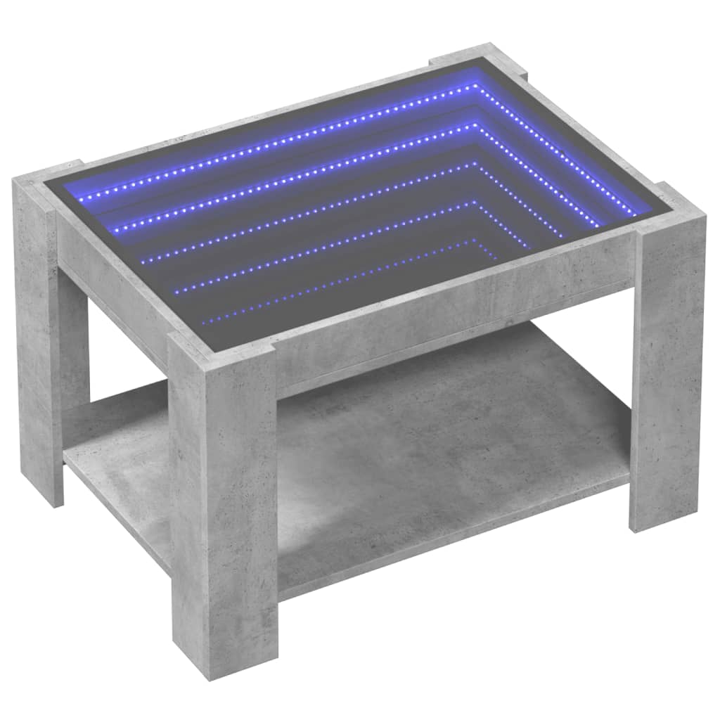 Măsuță de cafea cu LED, gri beton, 73x53x45 cm, lemn prelucrat