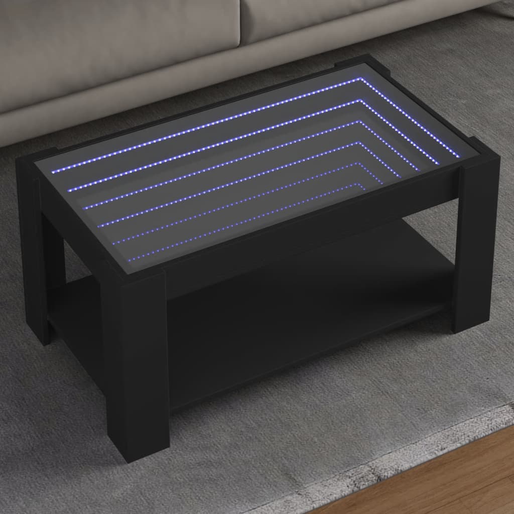 Măsuță de cafea cu LED, negru, 93x53x45 cm, lemn prelucrat