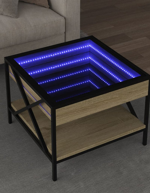 Загрузите изображение в средство просмотра галереи, Măsuță de cafea cu LED infinity, stejar sonoma, 50x50x38 cm
