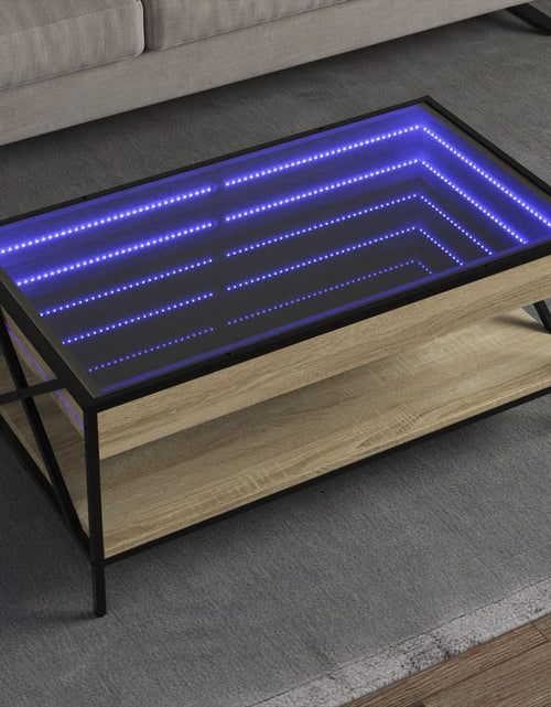 Загрузите изображение в средство просмотра галереи, Măsuță de cafea cu LED infinity, stejar sonoma, 90x50x38 cm
