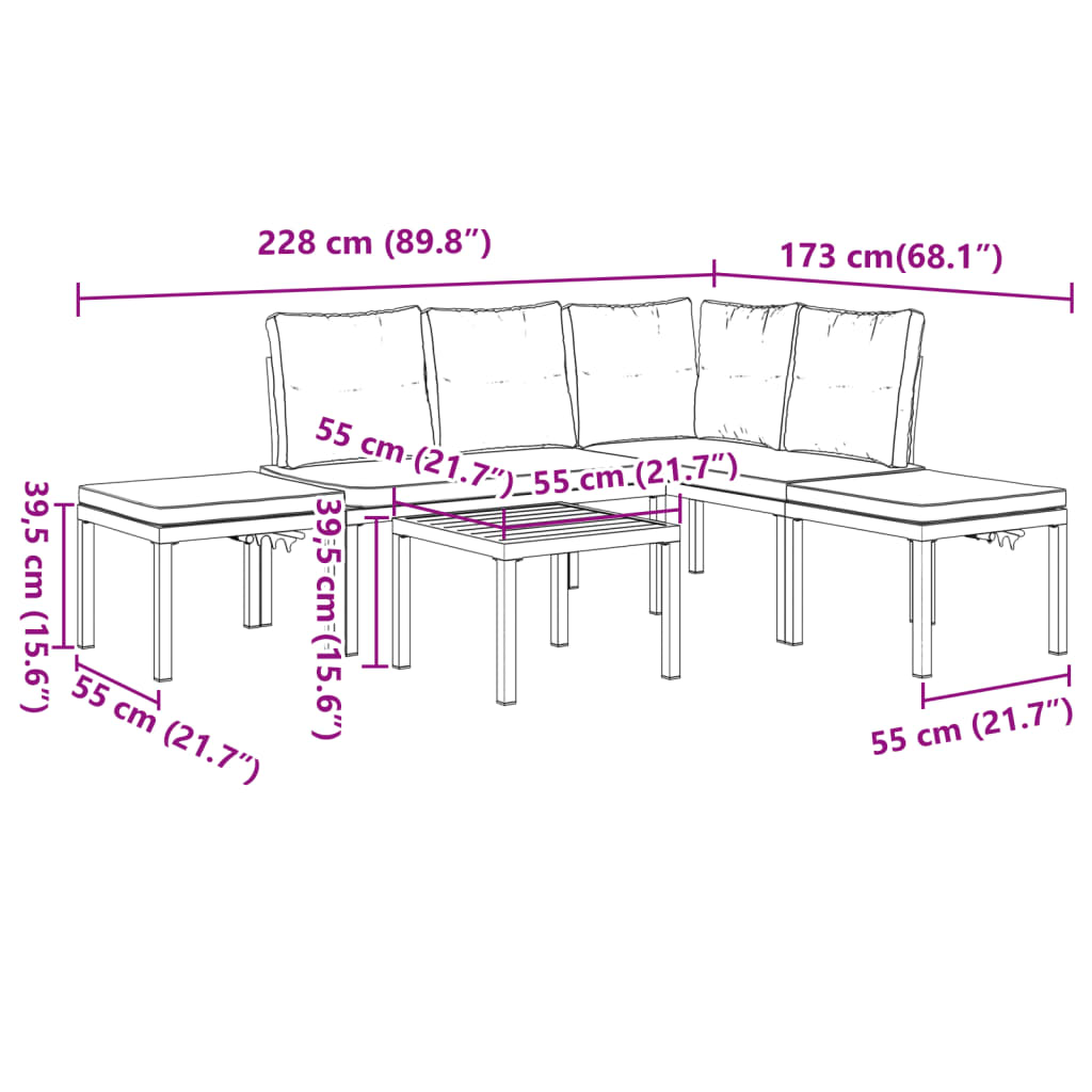 Set canapea de grădină, 5 piese, cu perne, negru, oțel vopsit