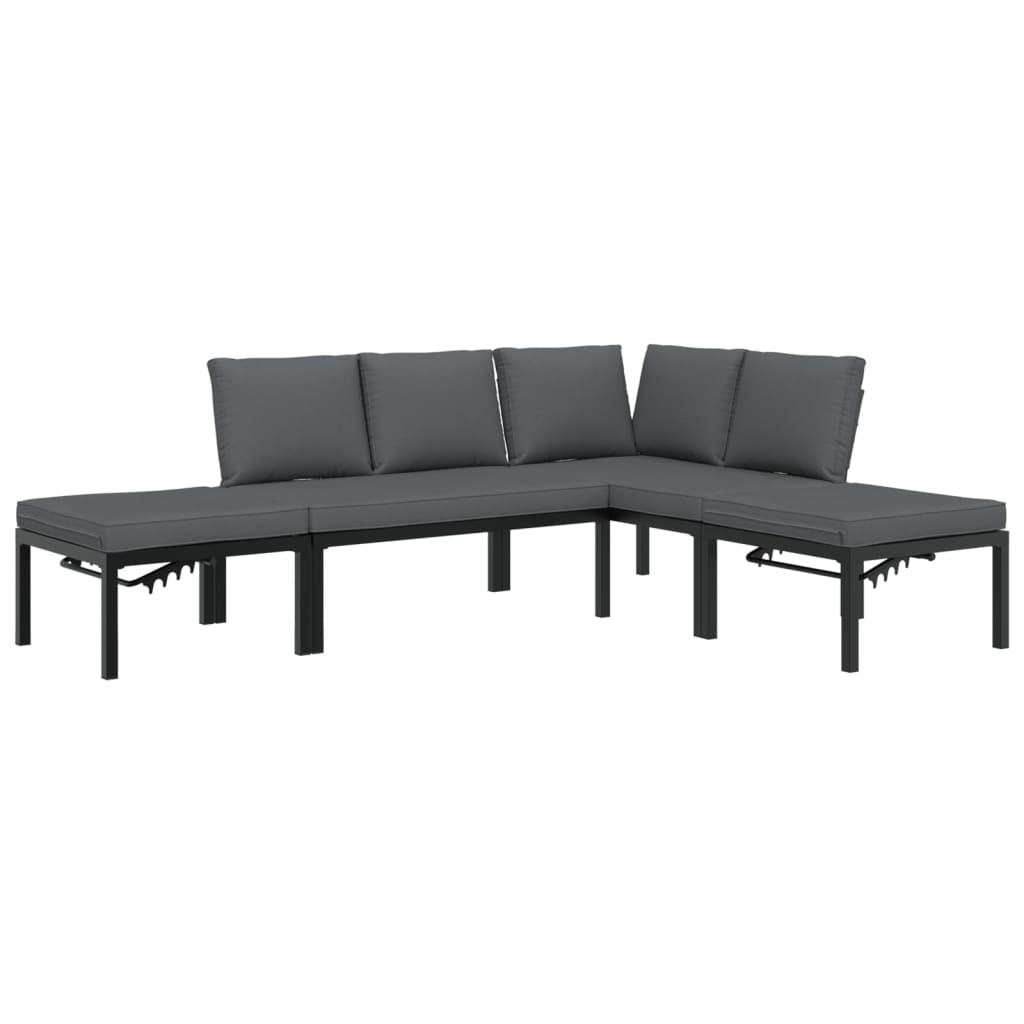 Set mobilier de grădină cu perne, 4 piese, negru, aluminiu