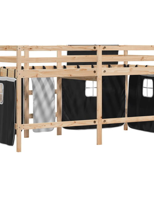 Încărcați imaginea în vizualizatorul Galerie, Pat etajat de copii perdele, alb/negru 90x200 cm lemn masiv pin
