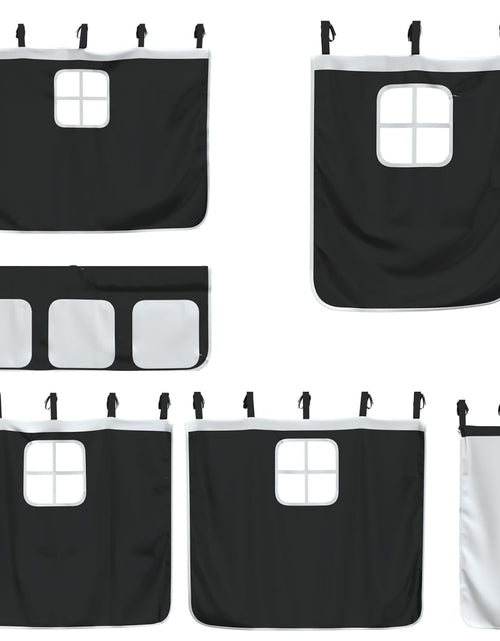 Încărcați imaginea în vizualizatorul Galerie, Pat etajat de copii perdele, alb/negru 90x200 cm lemn masiv pin
