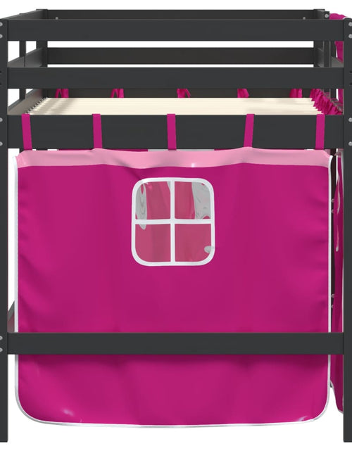 Загрузите изображение в средство просмотра галереи, Pat etajat de copii cu perdele, roz, 90x200 cm, lemn masiv pin
