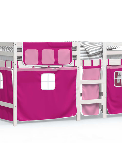 Încărcați imaginea în vizualizatorul Galerie, Pat etajat de copii cu perdele, roz, 90x190 cm, lemn masiv pin
