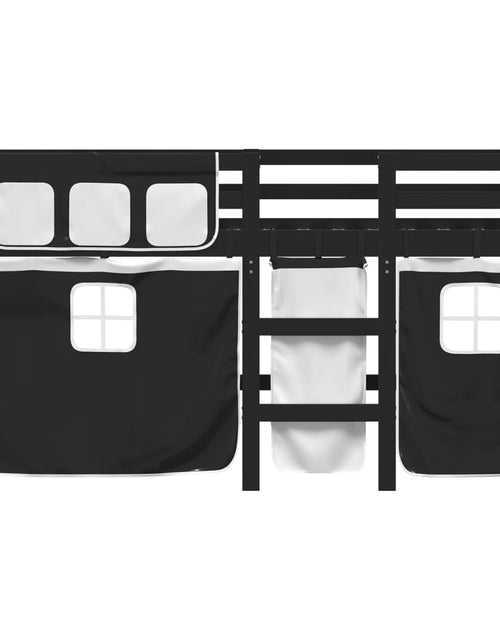 Încărcați imaginea în vizualizatorul Galerie, Pat etajat de copii perdele, alb/negru 90x190 cm lemn masiv pin
