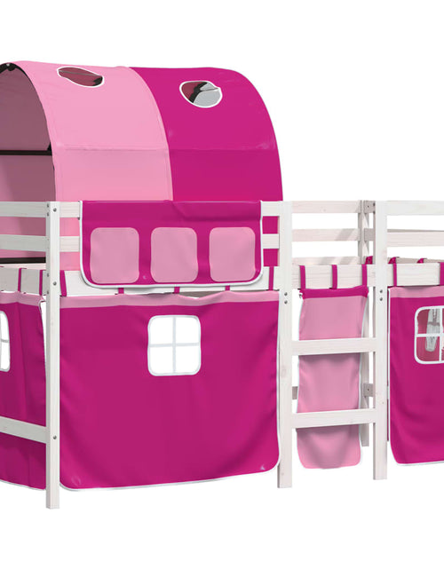 Încărcați imaginea în vizualizatorul Galerie, Pat etajat de copii cu tunel, roz, 90x200 cm, lemn masiv pin
