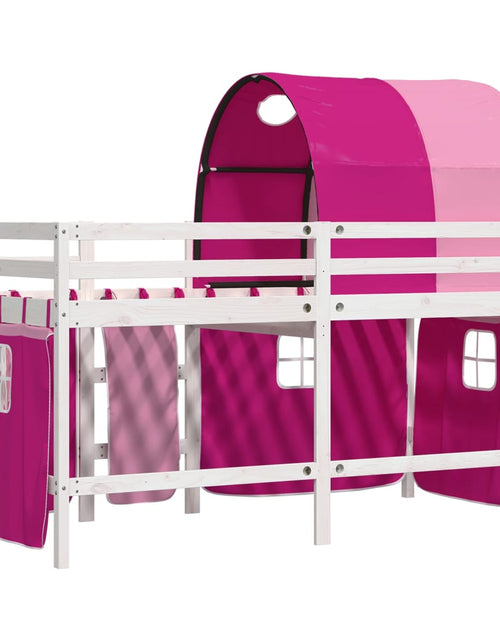 Încărcați imaginea în vizualizatorul Galerie, Pat etajat de copii cu tunel, roz, 90x200 cm, lemn masiv pin
