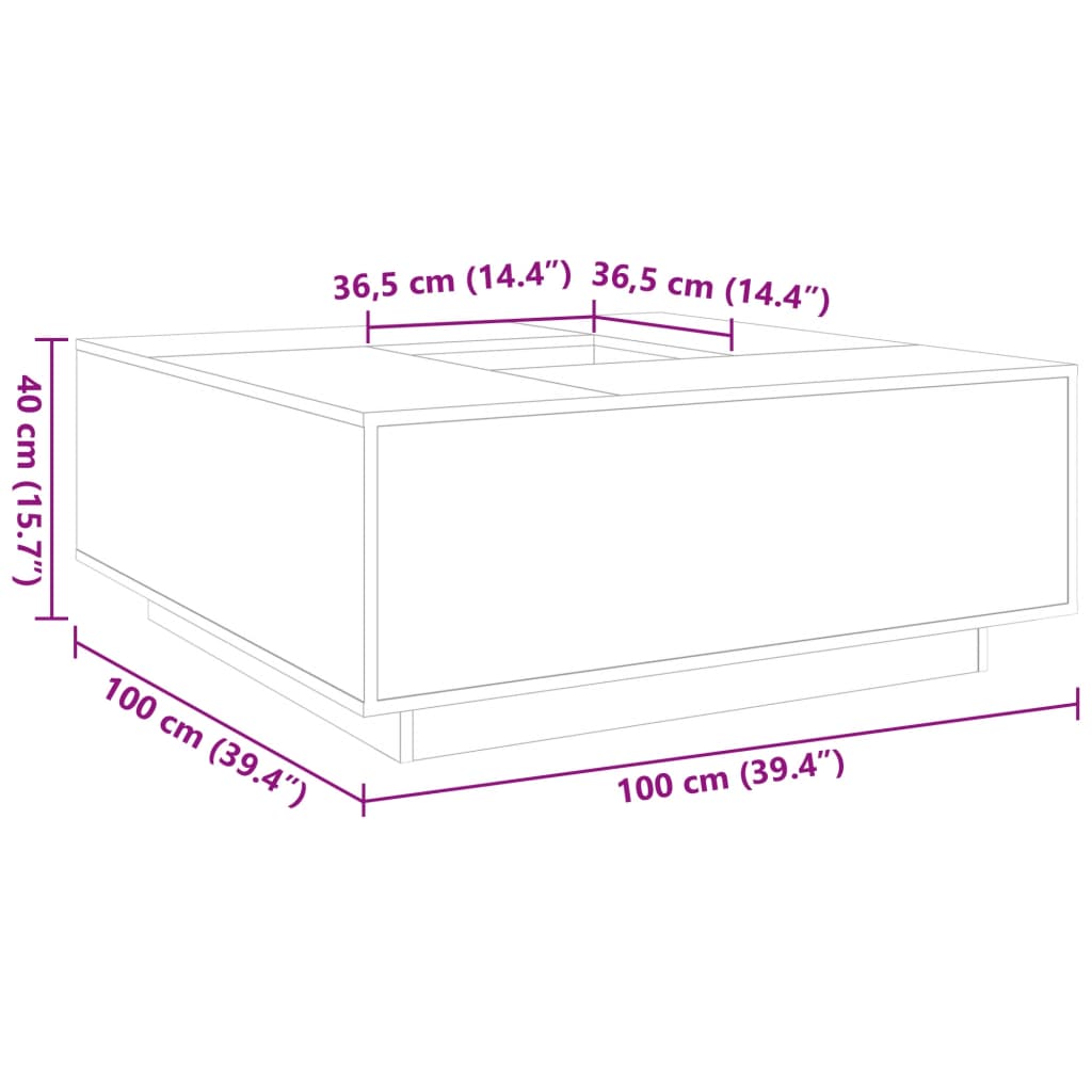 Măsuță de cafea gri beton 100x100x40 cm lemn prelucrat