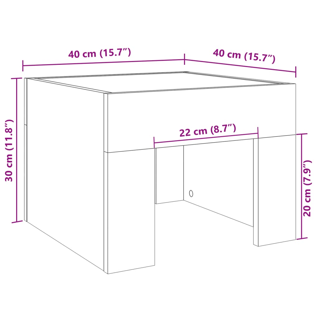 Noptieră cu LED infinity, stejar sonoma, 40x40x30 cm