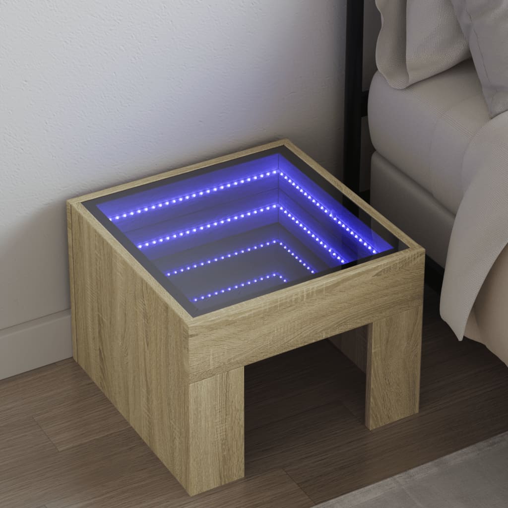 Noptieră cu LED infinity, stejar sonoma, 40x40x30 cm