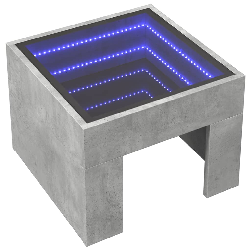 Noptieră cu LED infinity, gri beton, 40x40x30 cm