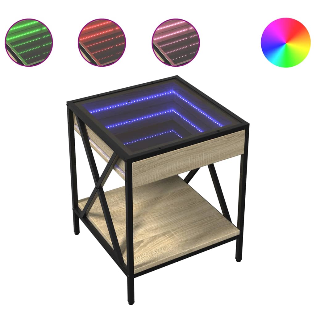 Noptieră cu LED infinity, stejar sonoma, 40x40x49 cm