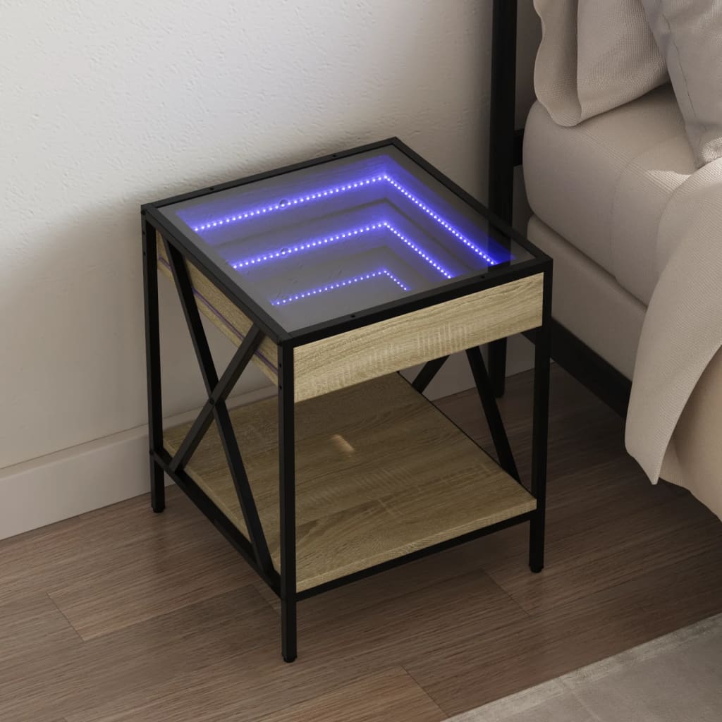 Noptieră cu LED infinity, stejar sonoma, 40x40x49 cm