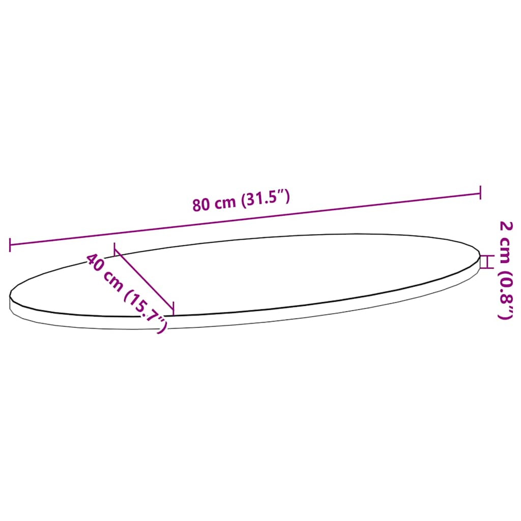 Blat de masă maro închis 80x40x2 cm lemn masiv de stejar oval