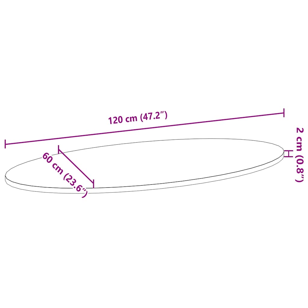 Blat de masă maro închis 120x60x2 cm lemn masiv de stejar oval