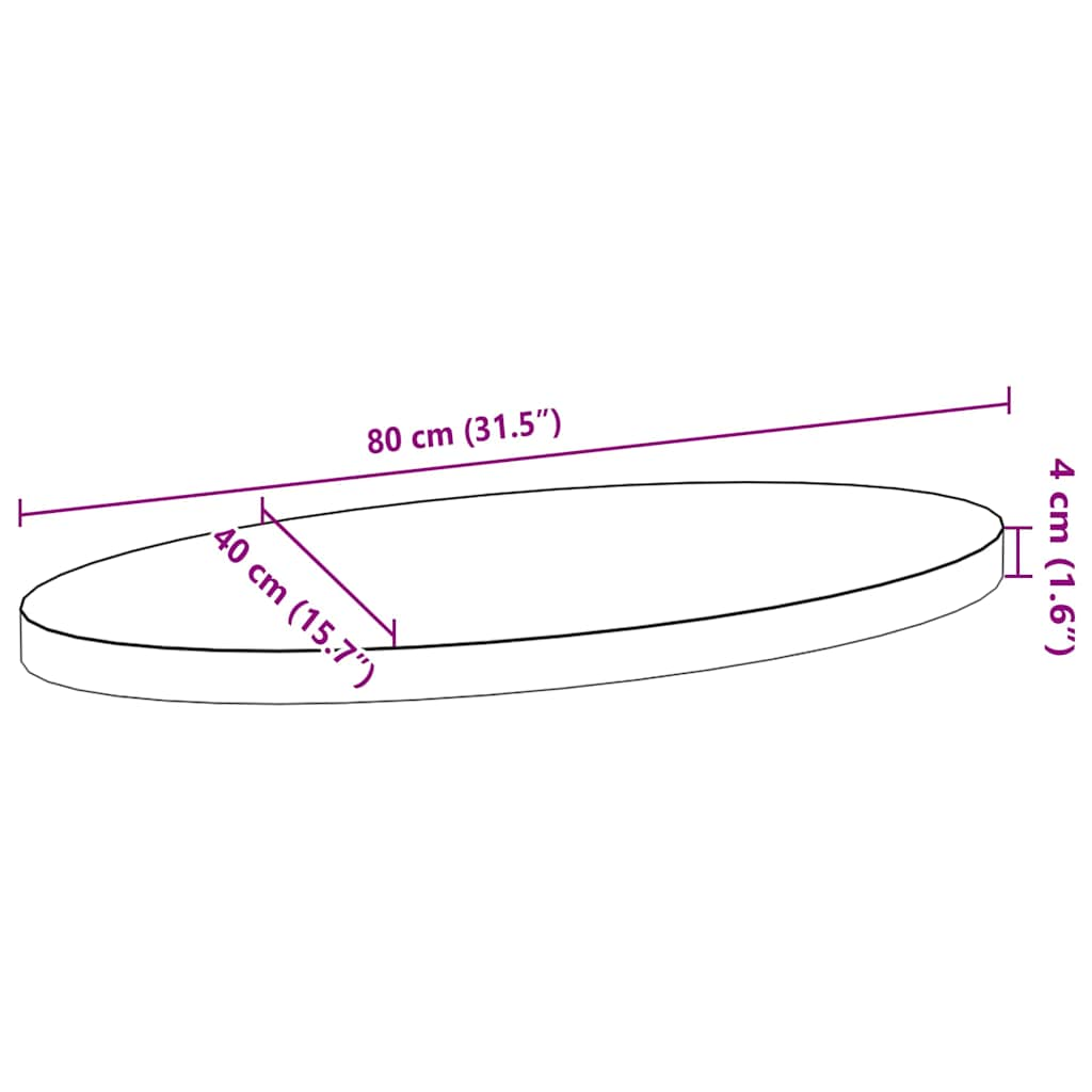 Blat de masă maro închis 80x40x4 cm lemn masiv de stejar oval