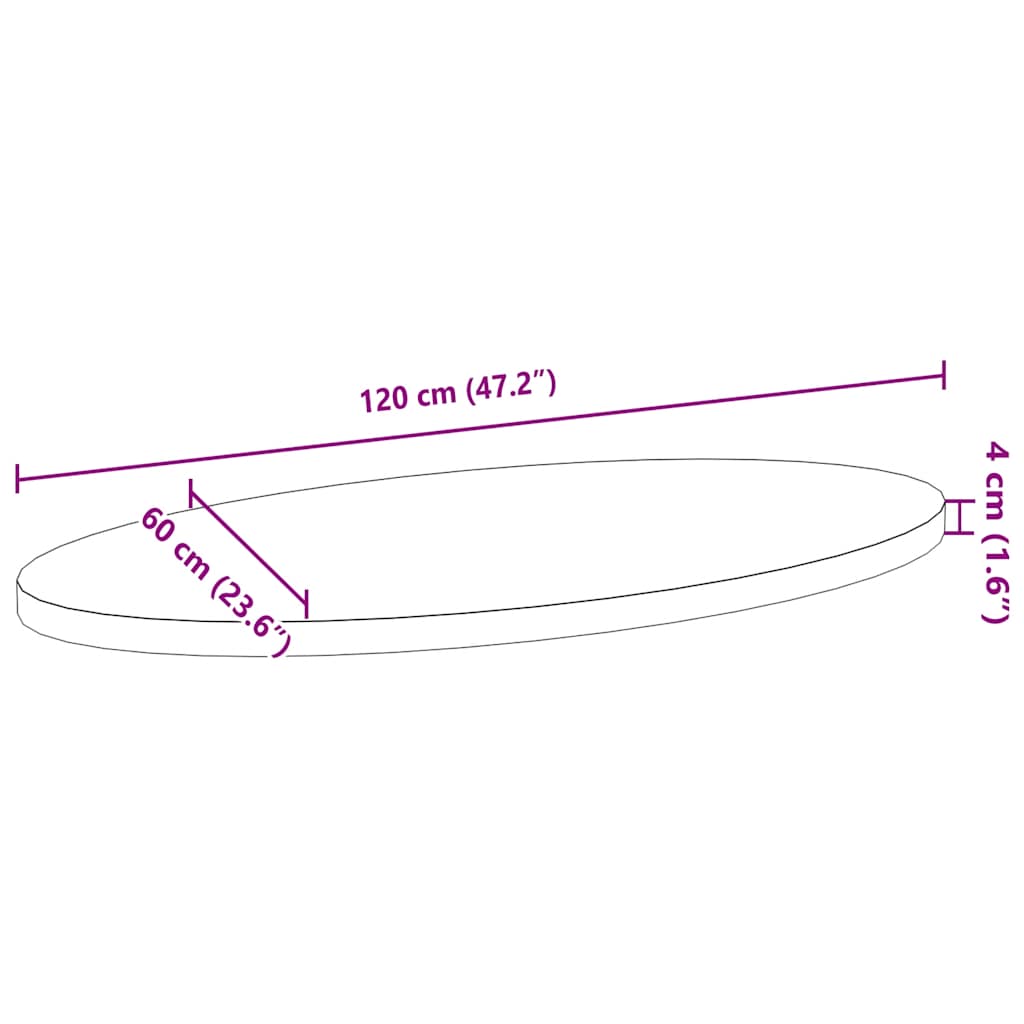 Blat de masă maro închis 120x60x4 cm lemn masiv de stejar oval