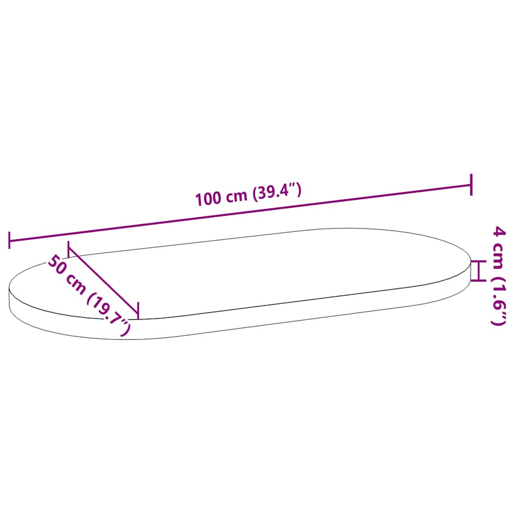 Blat de masă maro închis 100x50x4 cm lemn masiv de stejar oval