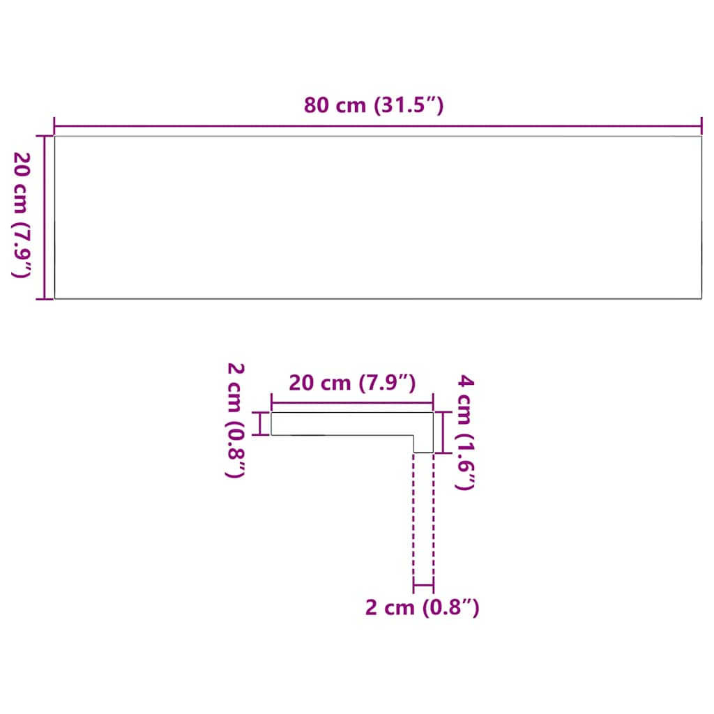 Pervaz 2 buc lemn masiv de stejar netratat 80x20x2 cm