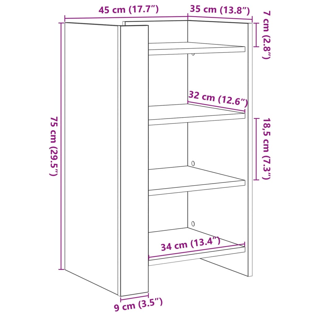 Dulap, sonoma gri, 45x35x75 cm, lemn prelucrat