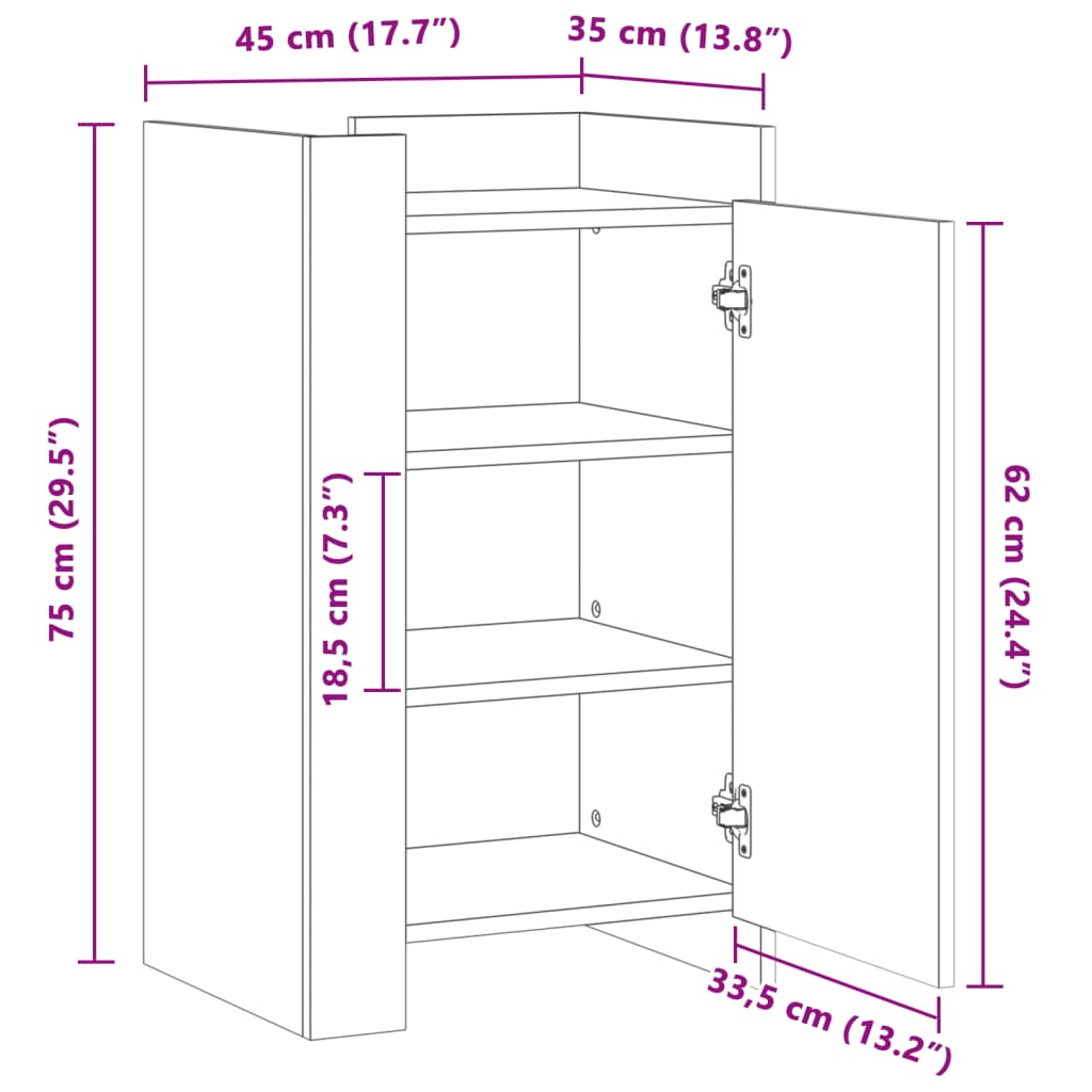 Dulap, stejar sonoma, 45x35x75 cm, lemn prelucrat