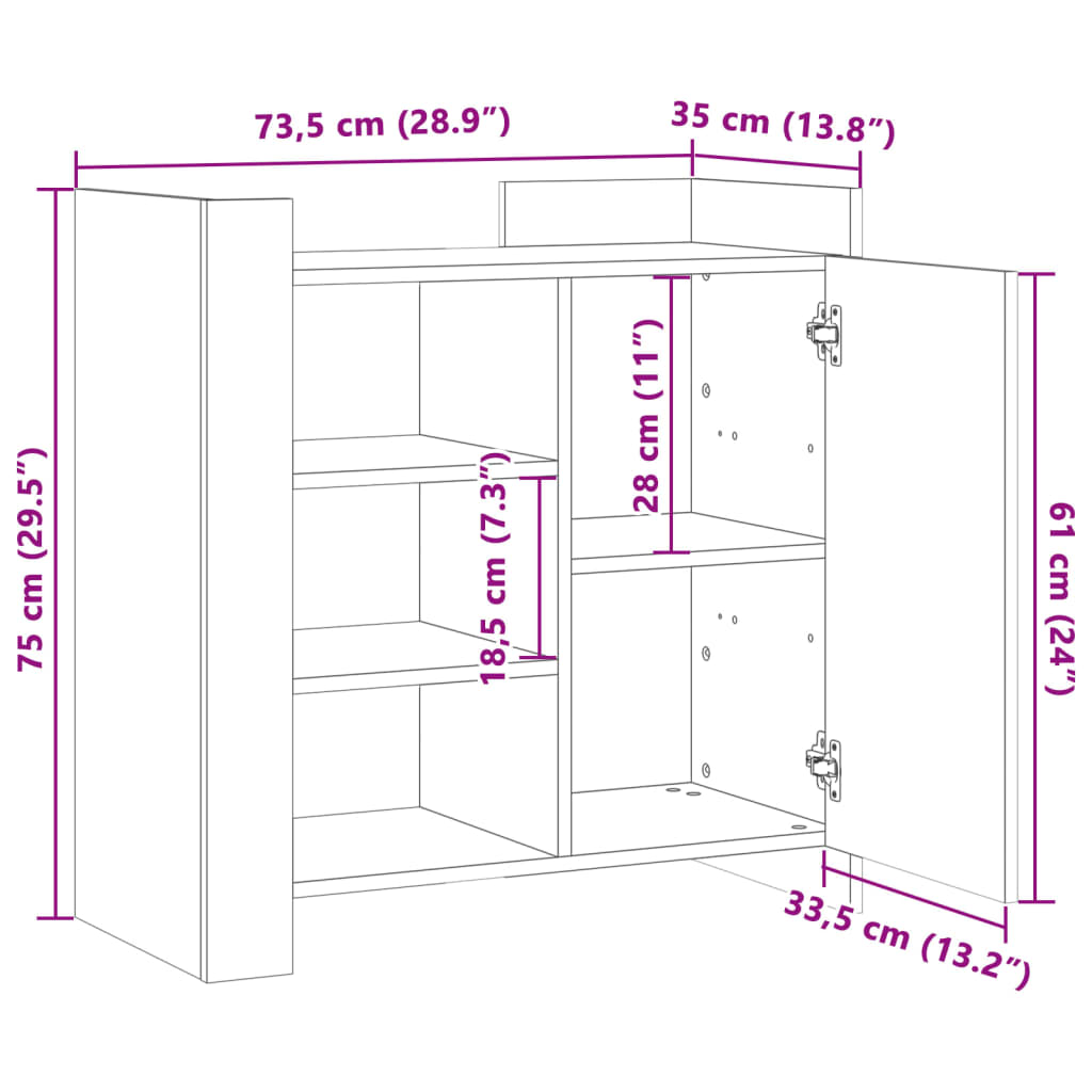 Dulap, alb, 73,5x35x75 cm, lemn prelucrat