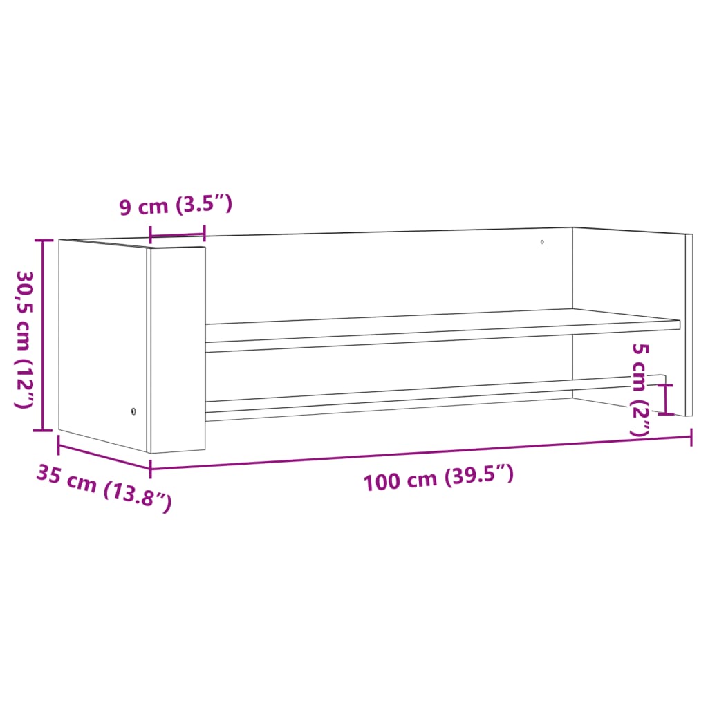 Raft de perete, negru, 100x35x30,5 cm, lemn prelucrat