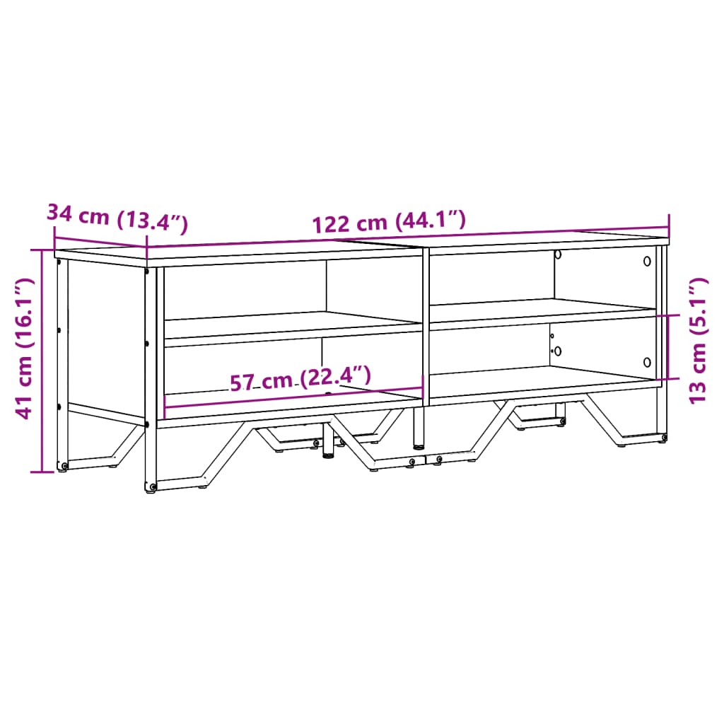 Dulap TV, stejar maro, 122x34x41 cm, lemn prelucrat